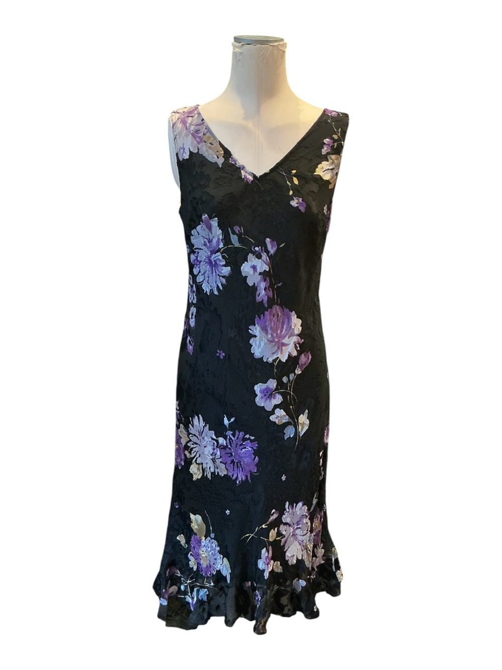Vintage Y2K Robbie Bee Silk Purple Floral Print Midi Shift Dress